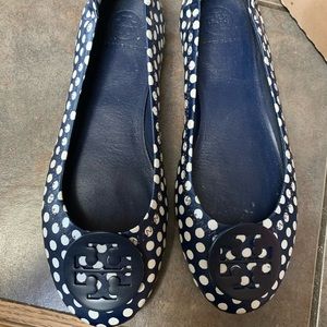 Tory Burch mini flats. Navy and white polka dots. Worn sparingly